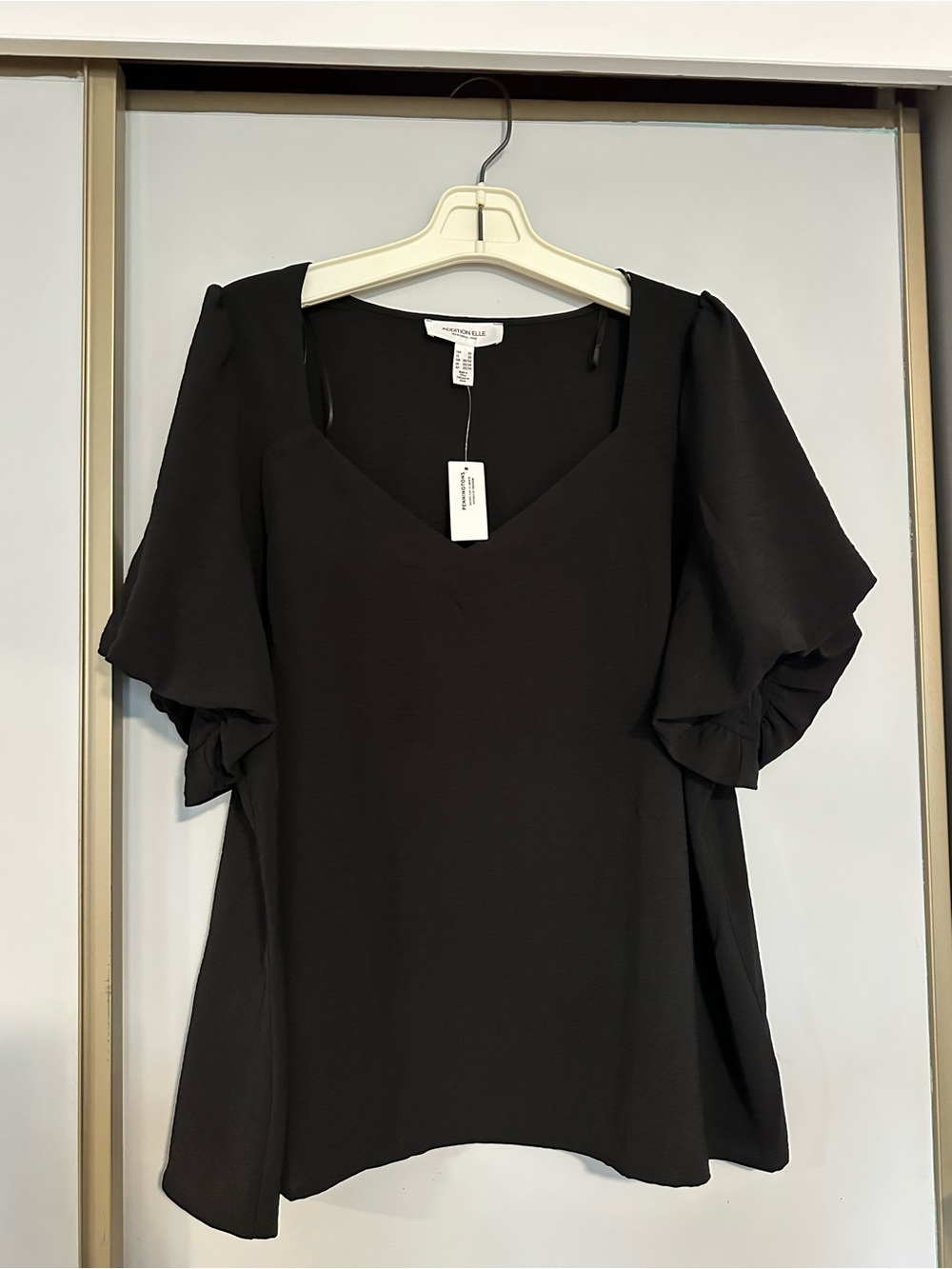 Addition Elle Black V-Neck Top with Flutter Sleeves